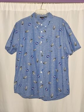 NASA Blue Short-Sleeve Button-Up Shirt  for Men Size L #festive #retro #graphic